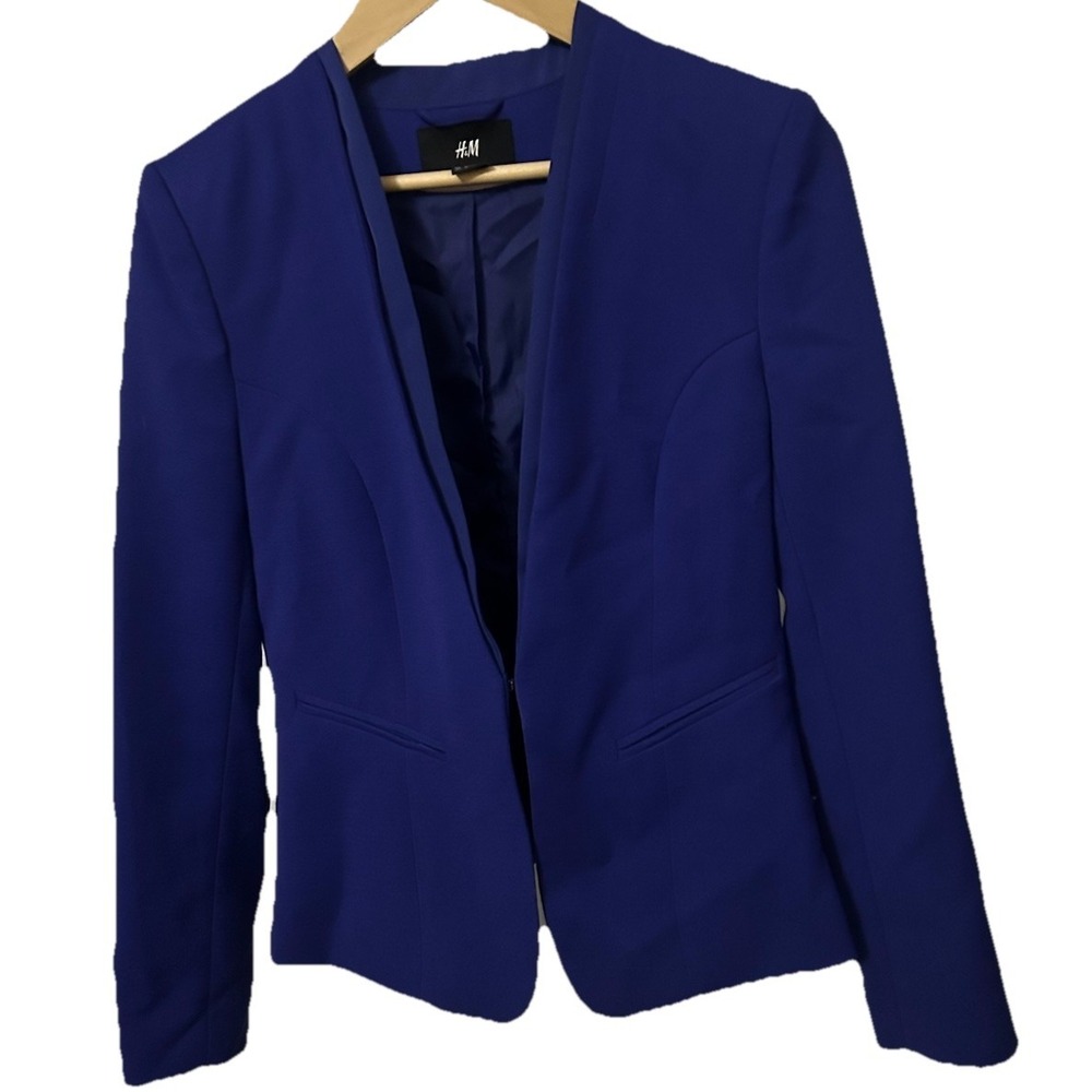 H&M Blazer Women's 8 Blue Solid Long Sleeve Business Formal Work Sport Jacket